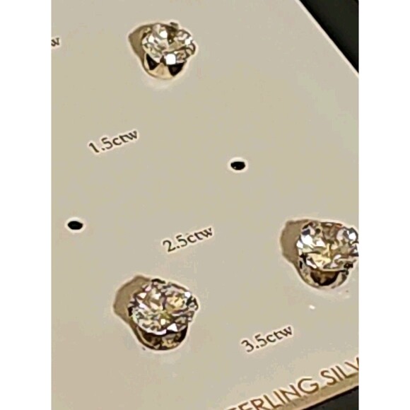 STERLING SILVER CUBIC ZIRCONIA CZ STUD EARRINGS SET Of 3 With BOX - Picture 8 of 8